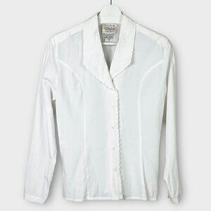 Vintage Embroidered Scalloped Edge Blouse White